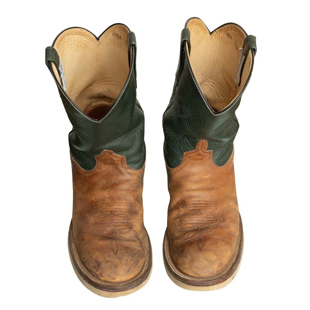 Vintage Anderson Bean Boot Co Evergreen &Tan Yellow Brown Western Utility Boots - Picture 8 of 12